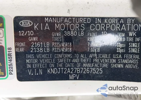 2011 Kia Soul + from USA, damaged, VIN KNDJT2A27B7267525